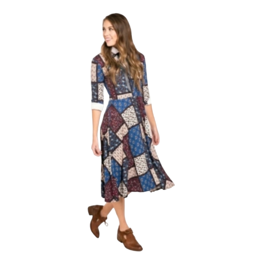 NWT Agnes & Dora V-neck floral patchwork 3/4 slleve the circle dress, XS, multi